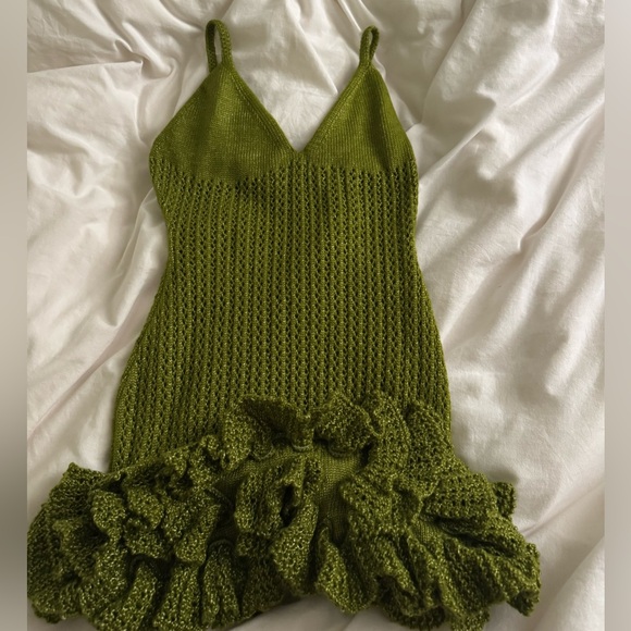 Hanifa Dresses & Skirts - Hanifa Green Knit Dress with Ruffle Hem